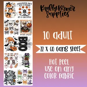 Wears Black Loves Halloween  DTF Transfer Gang Sheet, 22 x 60