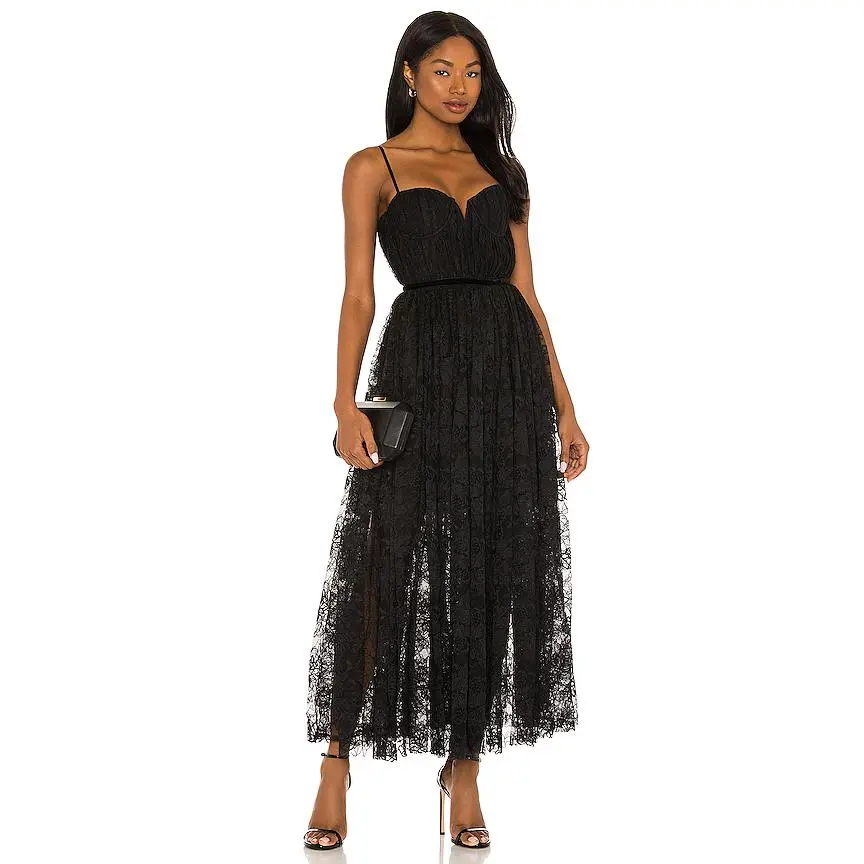 SAU LEE Selena Lace Dress in Black