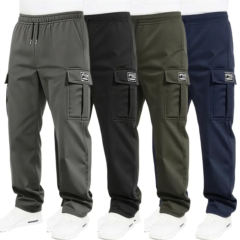 Clean Gent men’s casual drawstring-waist pants set, available in 4/3/2/1 piece options; loose fit, fashionable street-style cargo pants suitable for everyday wear and outdoor activities like training, running, hiking, and travel; long pants ideal for all