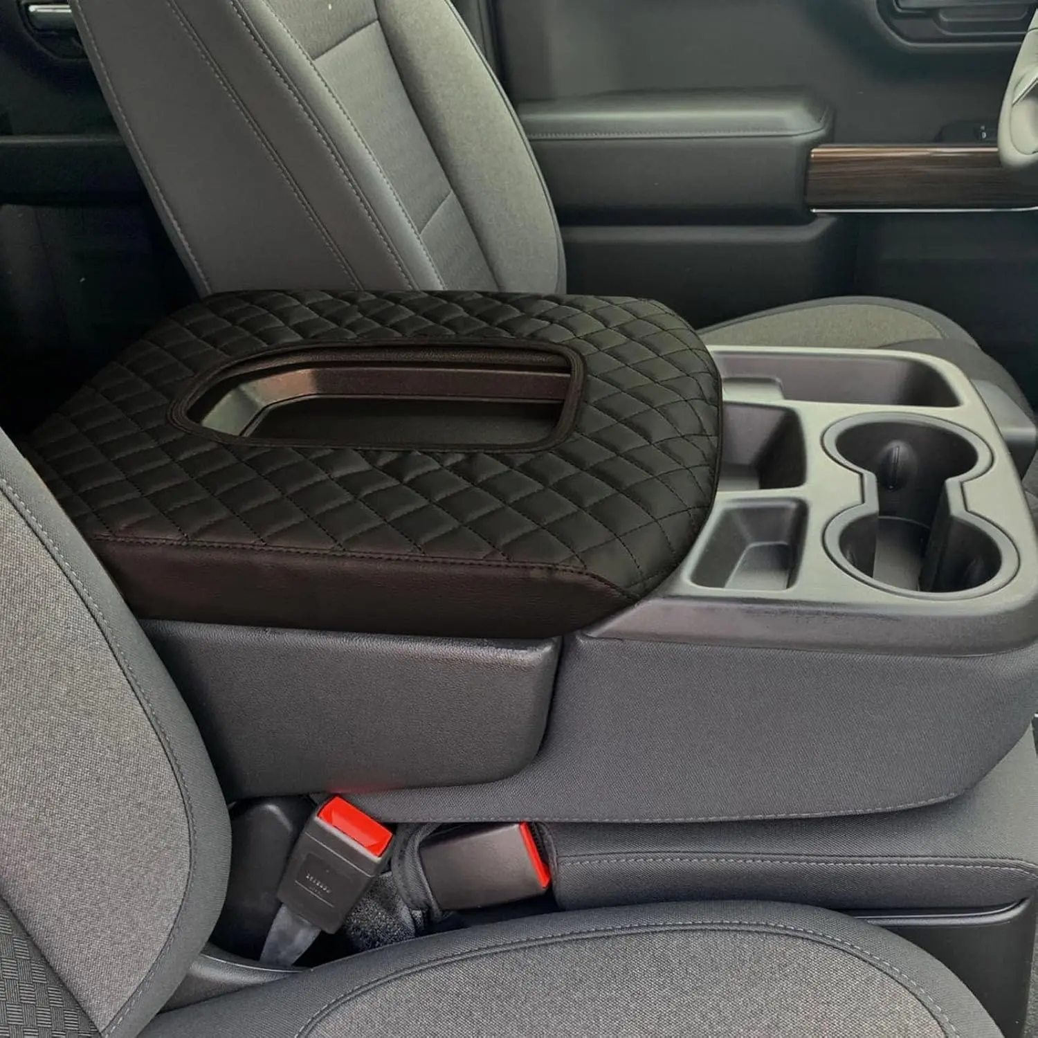 Leather Armrest Center Console Cover Vehicle Accessory, Compatible with 2019-2024,2025 Chevrolet Silverado/GMC Sierra, Split Bench Seat Console Accessory for Foldable Middle Row Seats, Vehicle Accessories