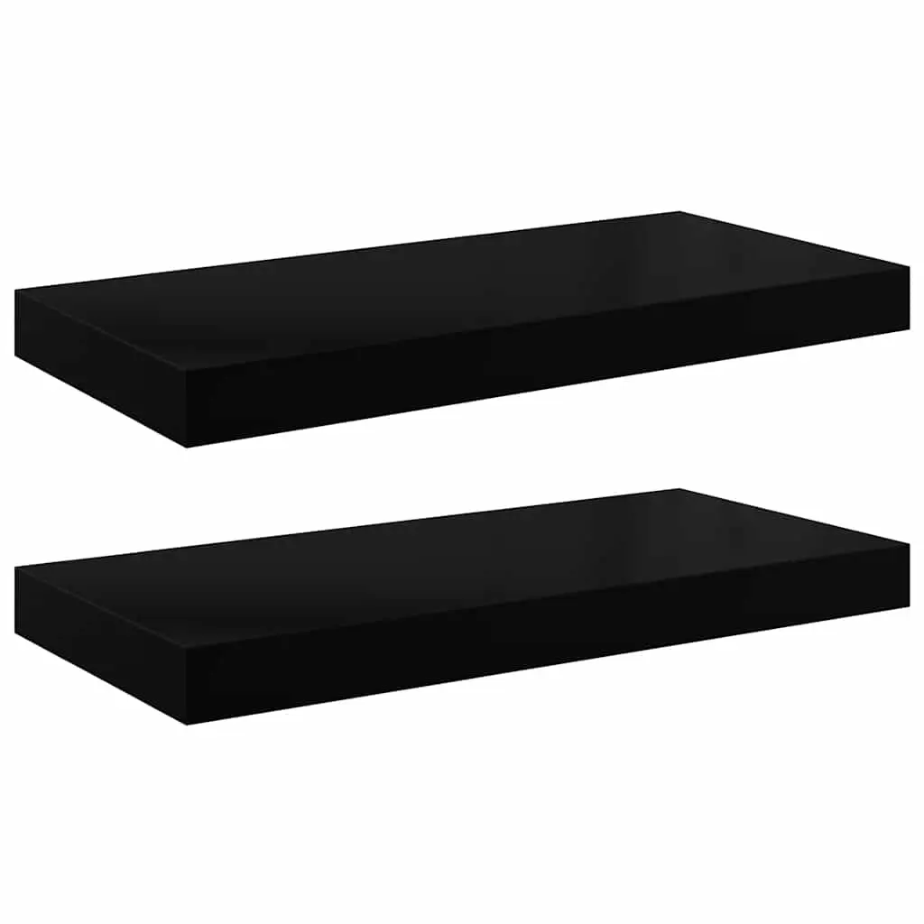 vidaXL Wall Shelves 2 Pcs, Floating Shelves, Display Shelves, Wall Mounted Shelves for Photo Frame Trophy Planter Pot, Modern, High Gloss Black 323767