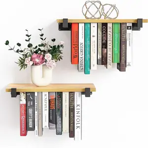 2 Set of Floating Bookshelf, Pine  Invisible Bookshelf, Hanging Bookshelves for Wall,  Space Saving Wall Bookcase (16.5Lx8.7Wx1.5H)
