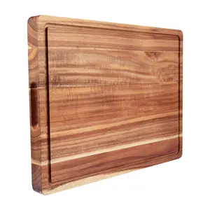 Extra Large Acacia Wood Cutting Board - Heavy Duty Cuts with Deep Juice Tank and Side Handles, Natural Wood Grain Kitchen Plate for Meats, Vegetables, Cheese - Easy to Clean Surface, Ideal for Home and Professional Kitchens