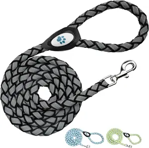 SafetyPUP XD Reflective Rope Dog Leash – 6ft Durable Braided Leash with Shock Absorption & Soft Grip Handle – For Medium & Large Dogs – High-Visibility with Reflective Stitching – Black, Neon Green, or Teal – Comfortable & Safe for Night Walks