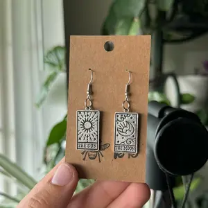 Handmade Sun and Moon Tarot Card Witchy Halloween Earrings