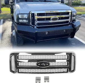 HECASA Front Grille Compatible with 1999-2004 Ford Super Duty F-250 F-350 Excursion (New Front Chrome Grille) 2006 Style W/Detachable Mesh Insert