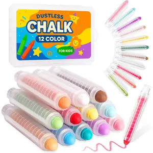 Dustless Chalk for Kids Indoor Chalkboard, 12-Colors Washable Sidewalk Chalk Set with Protective Box, Mess-Free for Drawing on Chalkboards Papers Sidewalks, Perfect for Toddlers Boys Girls Kids