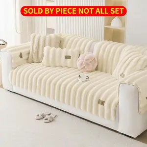 Solid-Color Faux Fur Sofa Cover, Washable Sofa Slipcover, Non-slip & Soft-Comfortable Sofa Mat, Sofa Couch Protector for Home, Living Room, Dormitory & Hotel