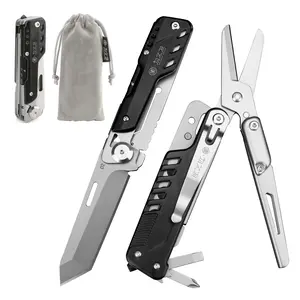 Xhandle MT-07 5-in-1 EDC Multitool, D2 Steel Folding Cutter, 440A Stainless Steel Scissors, Screwdriver, Tungsten Steel Window Breaker, Pocket Clip, Portable Outdoor & Car Safety Tool