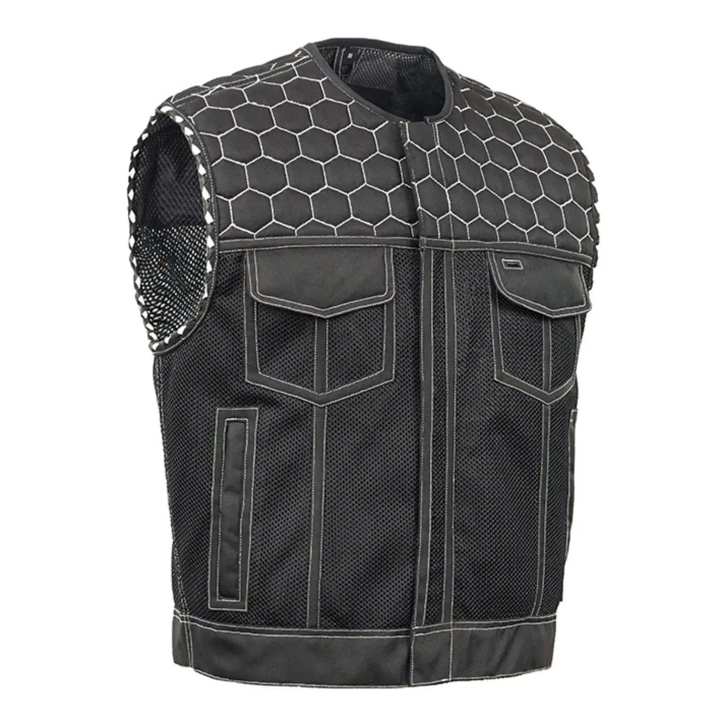 DANIEL SMART Ravenant™ Men’s Biker Moto Vest - Adult Lowcut Summer Mesh Protective Gear with Leather Braiding, Concealed Carry Pockets, Custom Patches, Moto Vests, Biker Style Moto Vest
