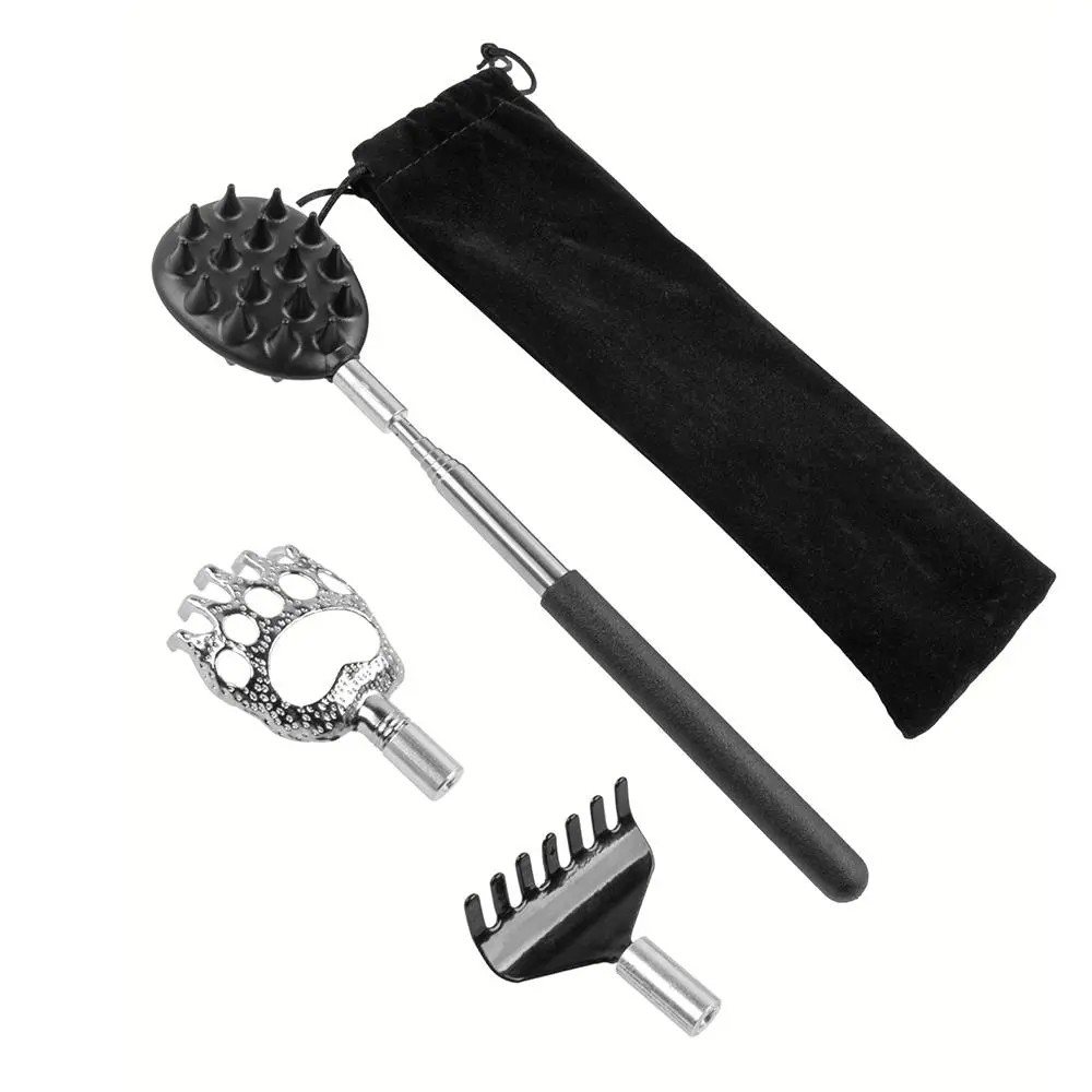 Bear Claw Design Telescoping Adjustable Back Scratcher,Retractable Back Scratcher, Backscratcher, Including 3 Replaceable Scratcher Heads and 1 Extendable Stick, Manual Body Care Massage Tools Relaxation Aid for Men & Women