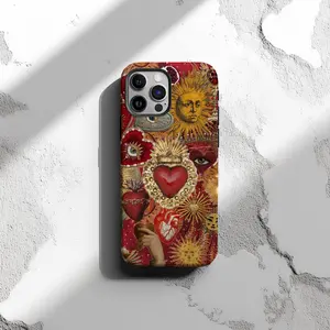 Vintage Sacred Heart Phone Case_ Mosaic Sun Illustration iPhone 17 16 15 14 13 12 Pro Max Plus X, Samsung Galaxy S25 S24 S23 S22 S21 Ultra