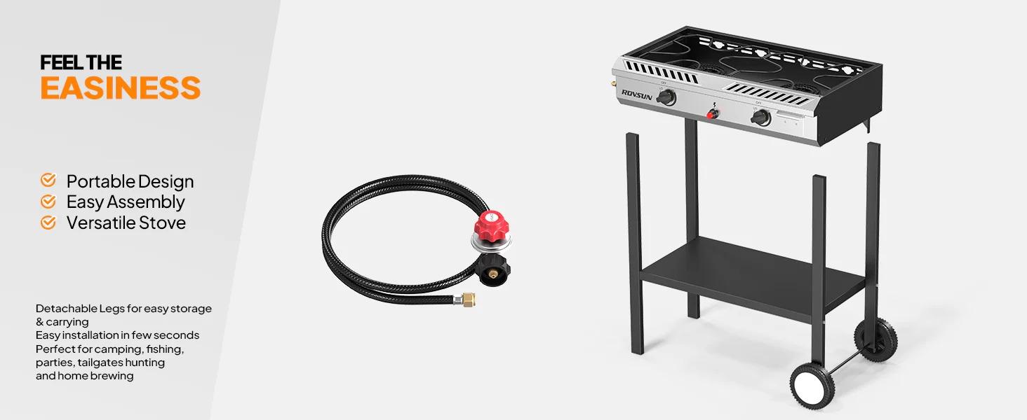 [FLASH SALE] ROVSUN 2-Burner 150000 BTU Camping Propane Stove with Wheels