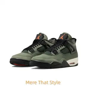 Retro Mid-Top Basketball Shoes in Military Green Suede Upper with Black Mesh Side Wings, Off-White Midsole, and Visible Air Unit