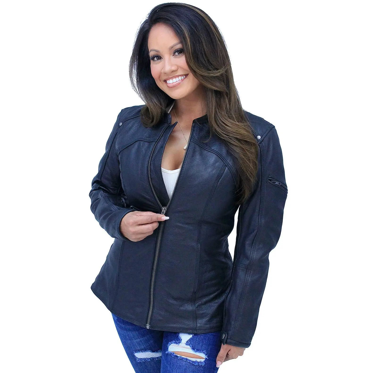 Women's Vented Leather Scooter Jacket #L1924VZK (S-L)