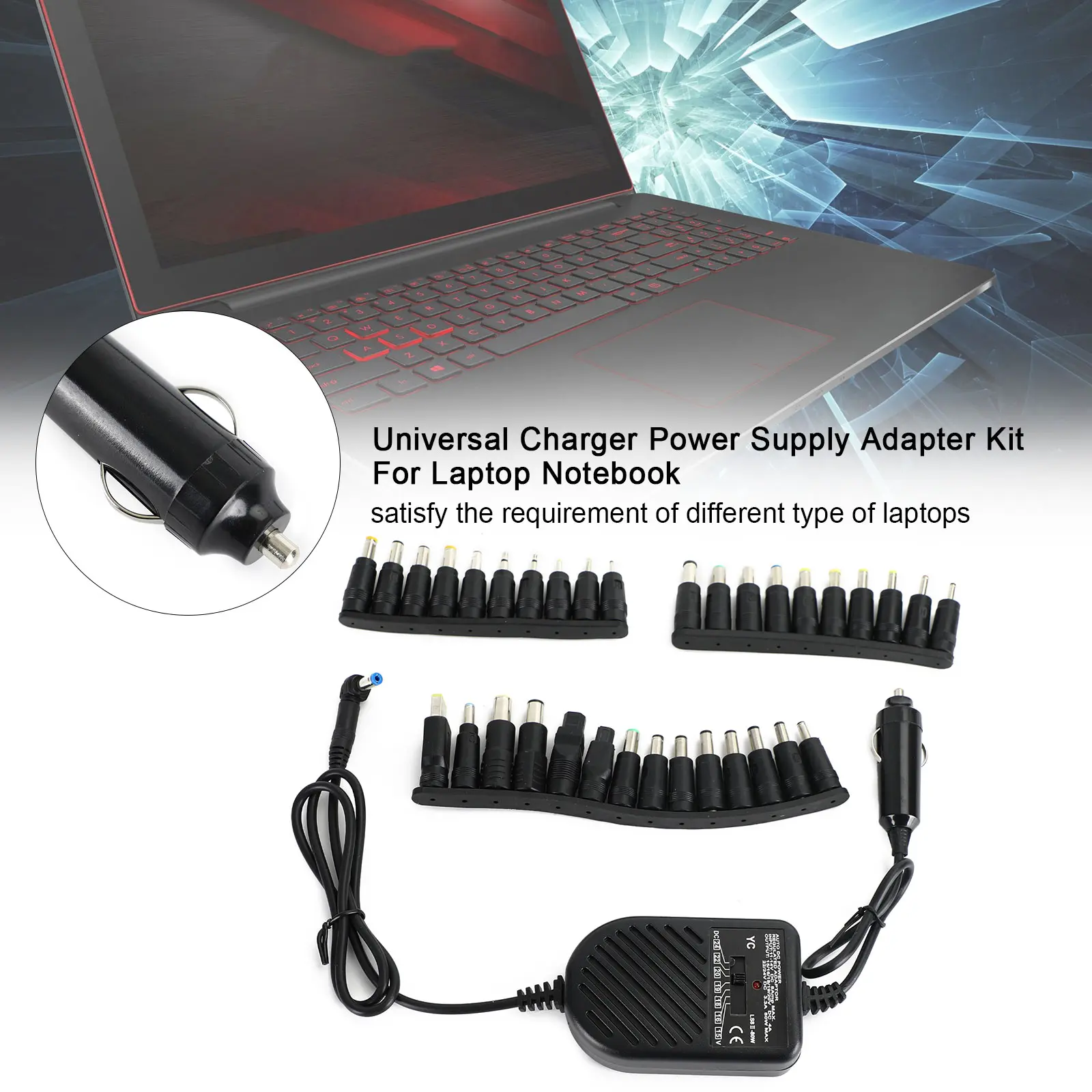 12V 80W Laptop Car Wired Power Adapter - Universal Kit with 34 Tips, Adjustable Volt, Fuse Protection, Power Charger for Laptops Notebooks, Multi-Device Compatible Travel Charger