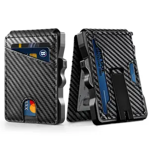 VTLASK Wallet for Men, Mens Minimalist Wallet 9-13 Cards, Slim Compact Wallet with Money Clip & ID Window, RFID Blocking Smart Pop Up Card Wallet, Metal Aluminum Credit Card Holder Bifold Wallet