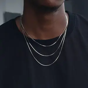 New 1.2mm Square Snake Chain Men Necklace Silver Color Color Stainless Steel Clavicle Chain Necklace For Women Hip Hop Jewelry Accessories Gifts