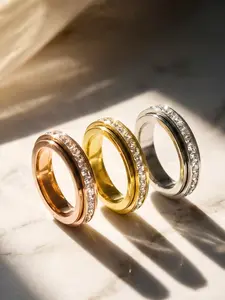 3-piece 18K anti-anxiety ring, fortune-turning rotating stress-relieving ring inlaid with zirconia to relieve anxiety # Jewelry/Stainless Steel/Fade-resistant/Allergy-proof/Couples/Festivals/Parties/Ideal Gift