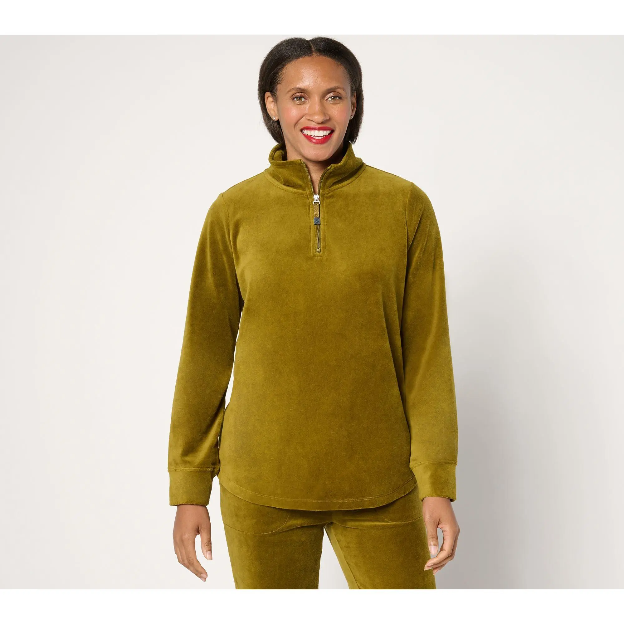 Denim & Co. Active Velour Quarter Zip Top