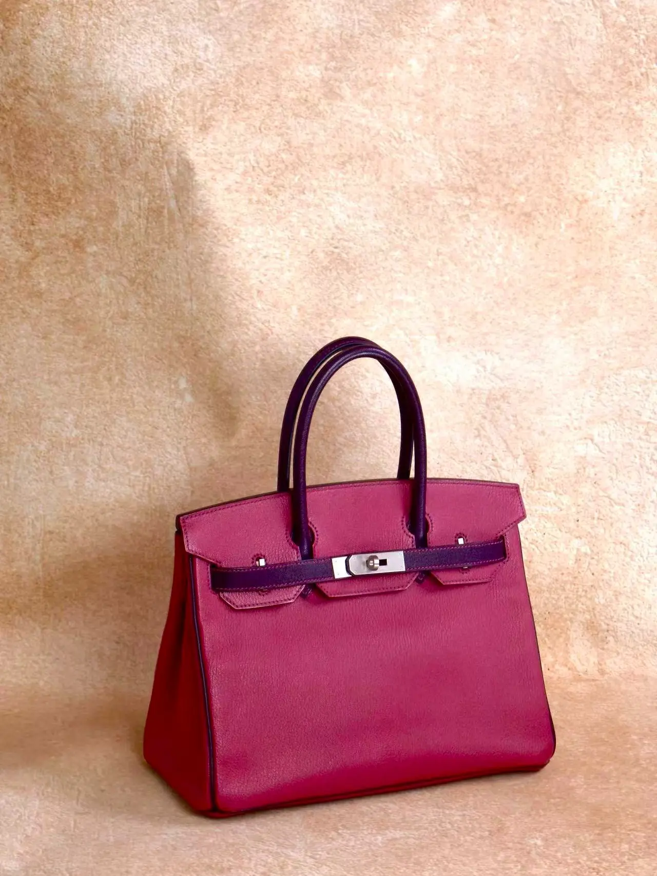 Pre-owned HERMÈS Hermes Birkin 30 Special Order Rose Purple + Raisin Brush Silver Hardware