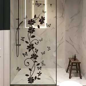 Flower & Butterfly Pattern Wall Sticker, 2 Counts Self-adhesive Bathroom Wall Decal, Decorative Sticker for Home Bathroom Living Room, Wall Art Stickers
