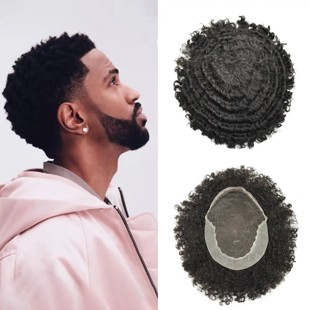 French Lace Afro Mens Toupee Brazilian Human Hair Piece fro African ...
