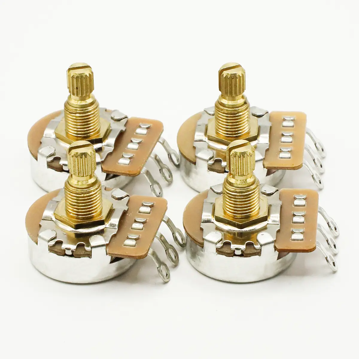 2Pcs Brass Potentiometer Long Shaft 18mm 18-teeth  A250K/B250K/A500K/B500K  For Electric Guitar and Bass Tone Volume Parts