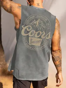 Men's Mountain & Letter Print Vintage Tank Top, Stylish Tank, Loose Casual Street Sleeveless Top for Summer, Men's Top for Daily Wear, Casual Sleeveless Vest, Stylish Tank Tops