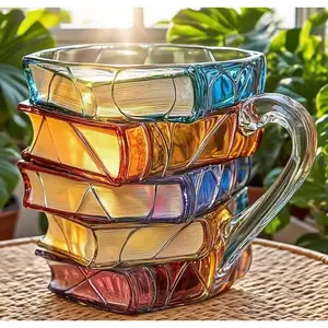 Innovative 3D Painting Book Coffee Cup, Unique Stacked Book Mug, Perfect Gift for Literature Lovers, Creative Colorful Book Gift