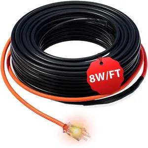 Intelligent Commercial and Industrial Grade Self-Regulating Heat Cable, Frost Protection for Water Pipes and Snow Melting on Roofs, 30 Ft Cable, 120V, 8 Watts/Ft