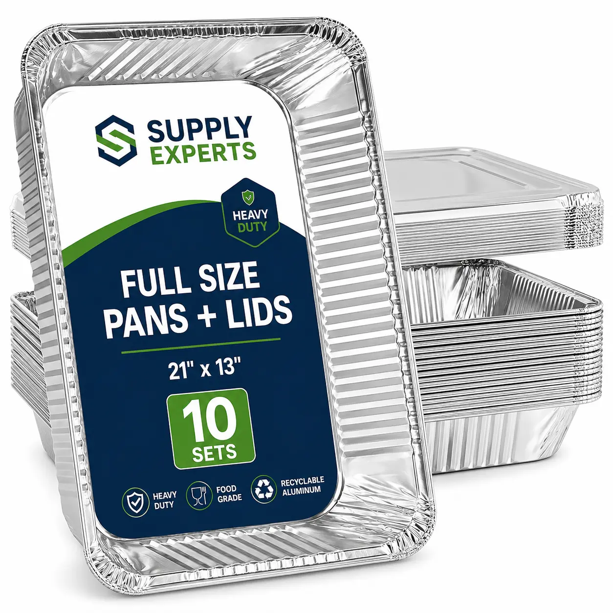 21" x 13" Full Size Aluminum Foil Pans with Lids, 10 Sets | Extra Heavy Duty Disposable Steam Table Pans for Catering, Baking & Food Storage