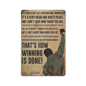 Rocky Inspiring Quotes Tin  Retro Bar Cafe Metal  Vintage Home Wall  Plaque for Living Room Bedroom 12x8 inch funny bathroom durable ideal farmhouse porch modern donkey style tombstone halloween party  gift enthusiast prayer decor sign round Peeking