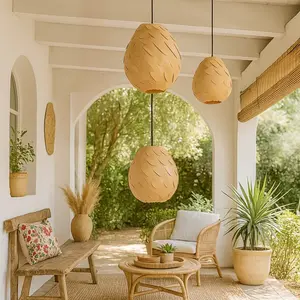 DIY Wooden Egg Shell Pendant Light Shade, Handmade Natural Oak, Bohemian Nordic Patio Home Decor, Fits E26/e27 Bulbs, No Power Included