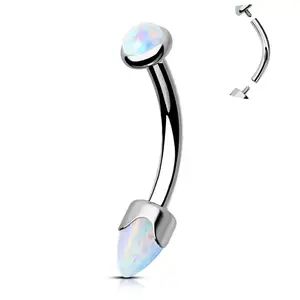 OUFER 16G Titanium Internally Threaded Opal Curved Barbell Earring, Body-Safe Gemstone Piercing Jewelry for Rook, Eyebrow Piercings, Chic Fashion Accessory, Body-Safe Piercing Jewelry