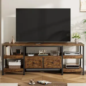 63" TV Stand for 65" TVs, Industrial Entertainment Center with 2 Drawers, Open Shelves & Metal Frame