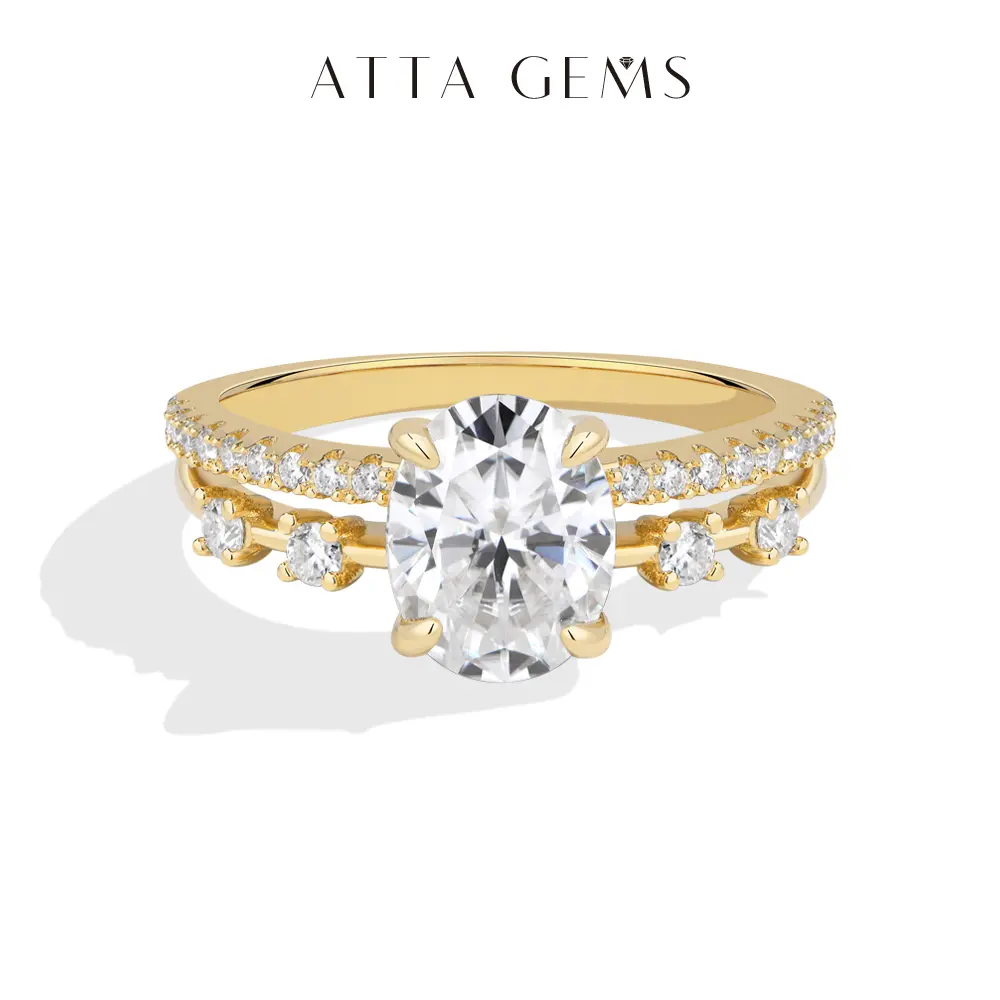 ATTAGEMS Luxury D Color 2CT Oval Cut Lab-Grown Moissanite Ring for Women Unisex 18K Gold Plated Ring Engagement & Wedding Rings Anniversary Fine Jewelry Gift R424 tiktokshopbacktoschool