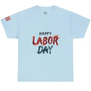 Happy Labor Day Unisex Heavy Cotton Tee | American Flag Shirt | Patriotic Holiday Gift | Casual Wear | Classic Fit Comfortable Fabric | Soft Breathable Material | Durable Everyday Style | Timeless Unisex T-Shirt for Men and Women