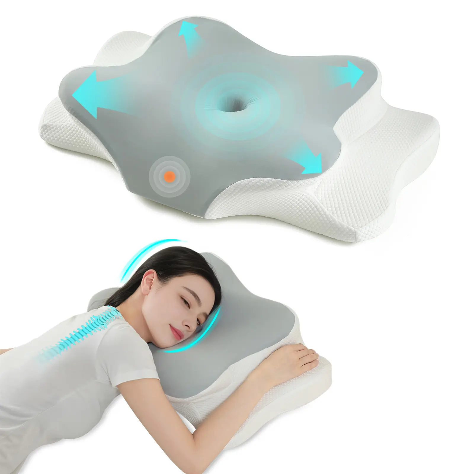 Ergonomic Orthopedic Durable Supportive Memory Foam Cervical Neck Pillow - 3D Hollow & Neck Curve Support, Butterfly-Shaped, High-Density Material, Washable Cover, White (For Side/Back Sleepers)