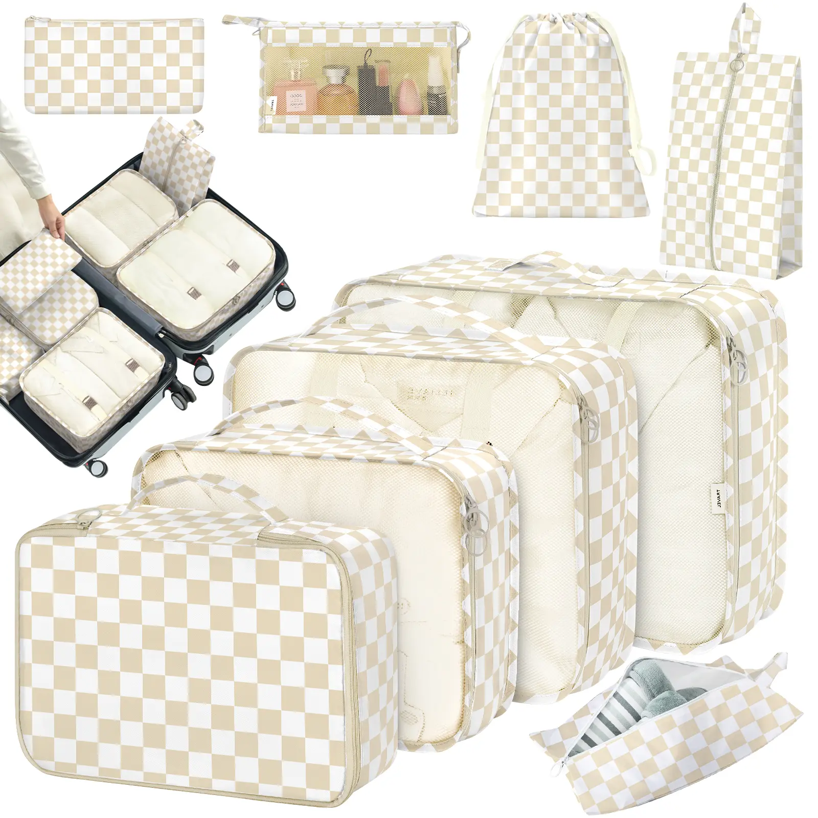 8 Set Packing Cubes for Suitcases, Travel Luggage Organizer, Essential Travel Accessories, Travel Organizer Set, Shoe/laundry/underwear/makeup Bags, for Women & Men, Travel Organization Pouch