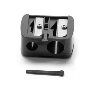 Dual Hole Eye Makeup Pencil Sharpener with Plastic Pick Easy Clean Travel-Friendly Compact Beauty Tool for Eyeliner Lip Liner Brow Pencils 1.5 Inches Black