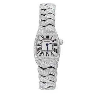 Cartier La Doña 22mm W6600121 Stainless Steel White Dial Custom Full Diamond Watch WHT030190