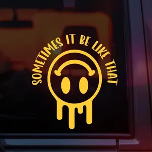 Sometimes It Be Like That Sarcastic Upside Down Smiley Face Vinyl Car Decal – Funny Relatable Humor Sticker for Cars, Laptops & Water Bottles – Perfect for Alt Girls, Guys, Goth, Emo, and Sarcastic Personality Merch