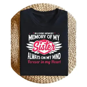 In Loving Memory Of My Sister Wing Letter Cotton Tee, Memorial Remembrance Slogan Casual Women Tribute Top,funny graphic tee,summer graphic tees,tee