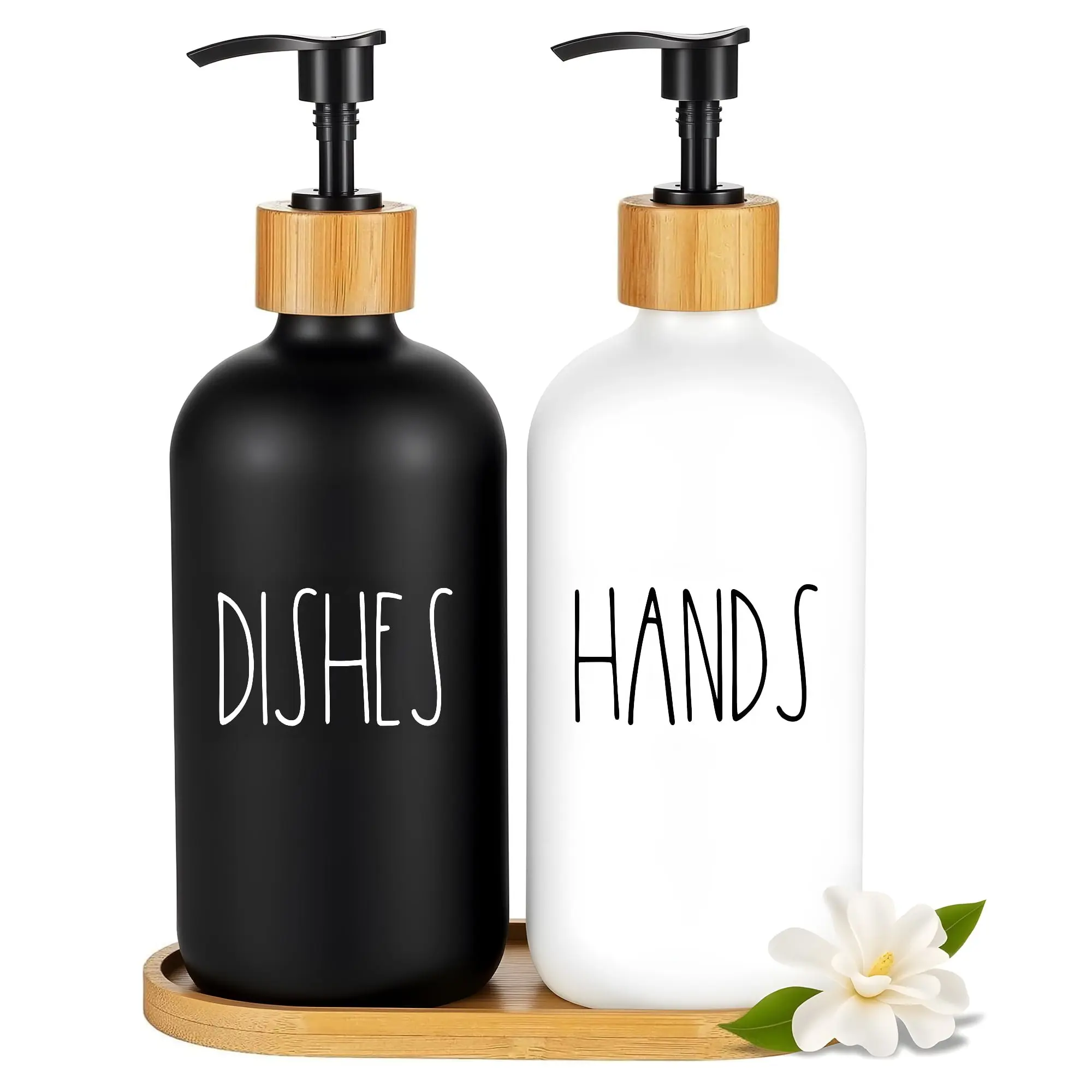 2 Pack Soap Dispenser Hand Soap Dispenser Black Bathroom 16 Oz Plastic Hand and Dish Dispenser Set for Kitchen Refillable Liquid Soap and Lotion Dispensers Bottle