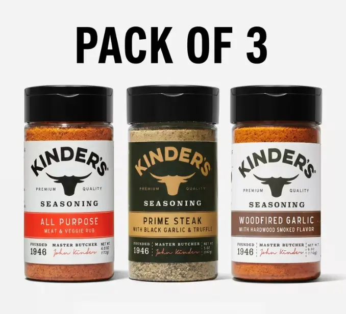 Kinder's All Purpose Seasoning, Woodfired Garlic Seasoning with Hardwood Smoked Flavors and Prime Steak with Black Garlic and Truffle Rub Seasoning Variety Pack