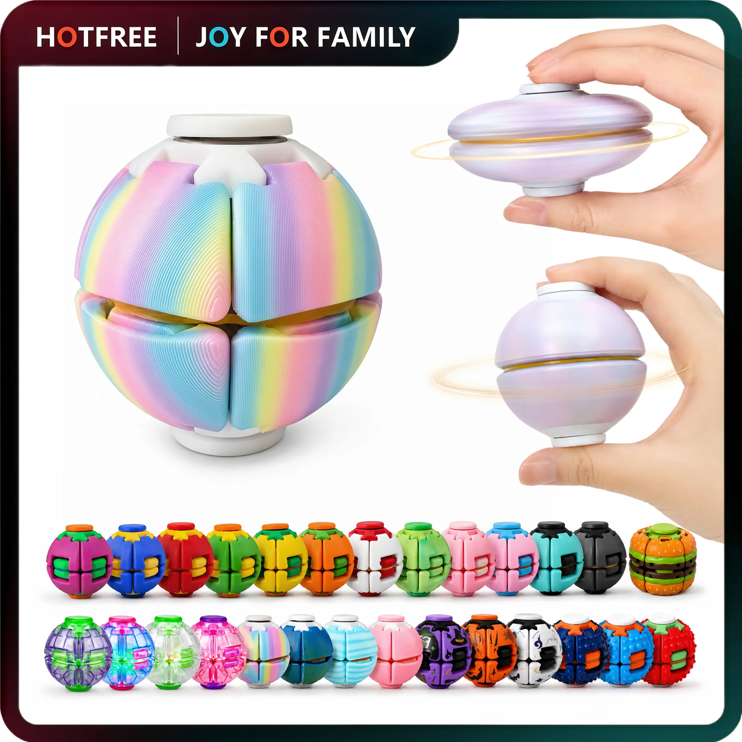 Hotfree Press-to-Spin Transforming Fidget Ball, 3D Printed Fidget Ball Toy, Smooth Spinning Fingertip Gyro Sensory Stress Relief Toy, Viral Spinner Toy, Quiet Desk Gadget for Focus and Relaxation, Portable Handheld Fidget for Kids, Teens and Adults