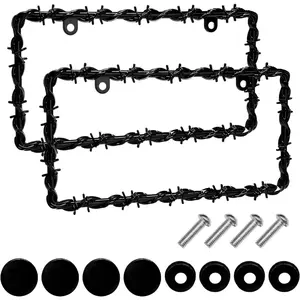 2 PCS Barbed Wire License Plate Frame, Sturdy Plastic Barbed Wire Design Car Tag Cover with Screw Kit, Personalized License Plate Holder Cool Auto Decoration for Men Women (Black)