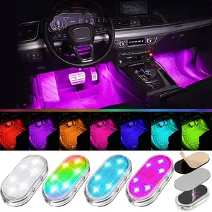 4-Pack Wireless Car Interior LED Lights – 7-Color USB Rechargeable Car Decor Lamps with 6 Bright Beads