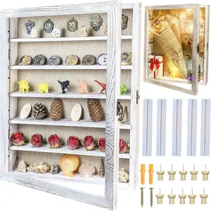 White Shadow Box Frame 16x20 Shadow Box with Shelves 2.6" Interior Depth Memorial Shadow Box Display Case with Linen  for Handicrafts,Picture Frames,Medals,,Pins Collection and
